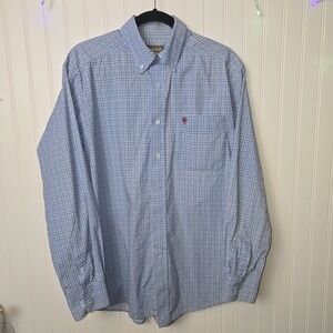 Ariat Shirt Mens Medium Blue White Red Button Down Long Sleeve Geometric Western